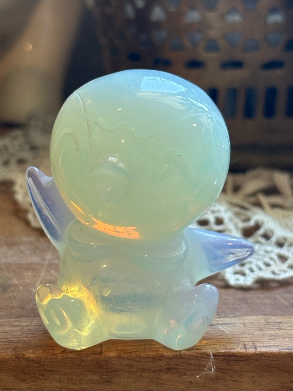 Hand Carved Opalite Ghost Crystal Figurine | Halloween Decor